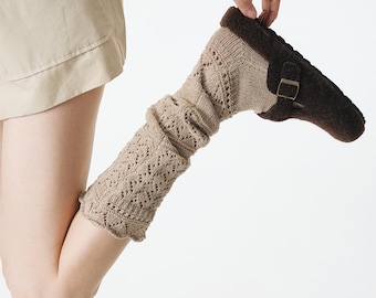 Willow Lace Chunky Knit Wool Blend Slouch Crew Socks | Khaki