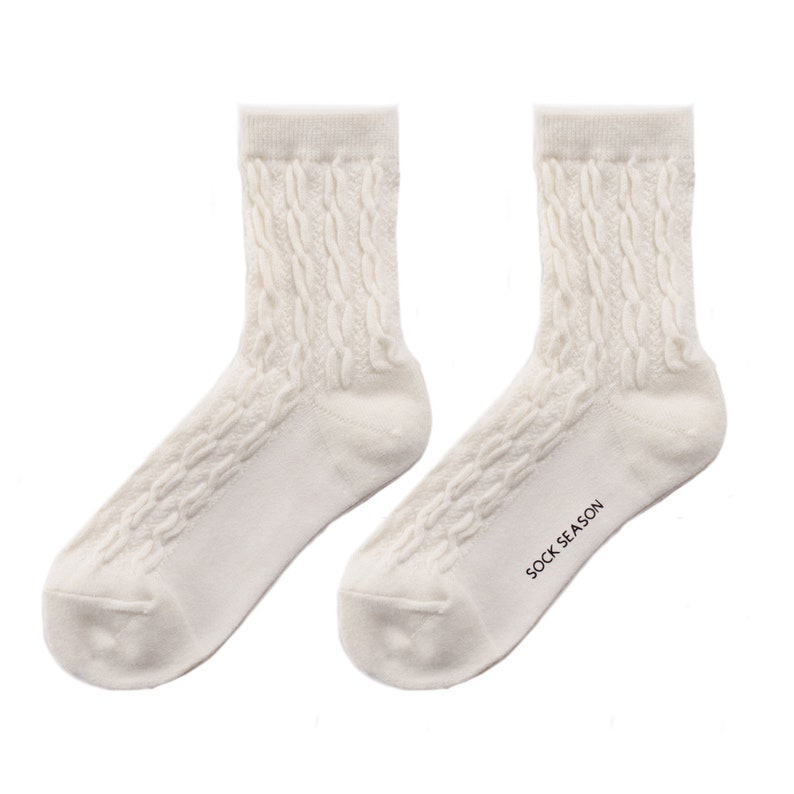 Bella Cable Knit Wool Crew Sock White image 3