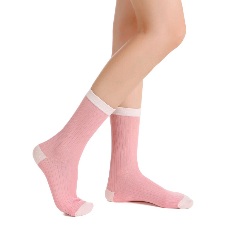 Camellia Striped Ribbed Semi-Sheer Ankle Women Sock Pink image 4