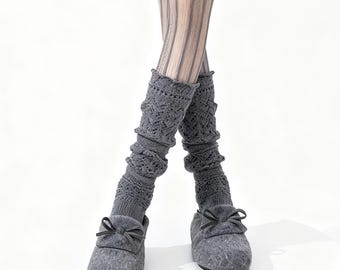 Willow Lace Chunky Knit Wool Blend Slouch Crew Socks | Gray