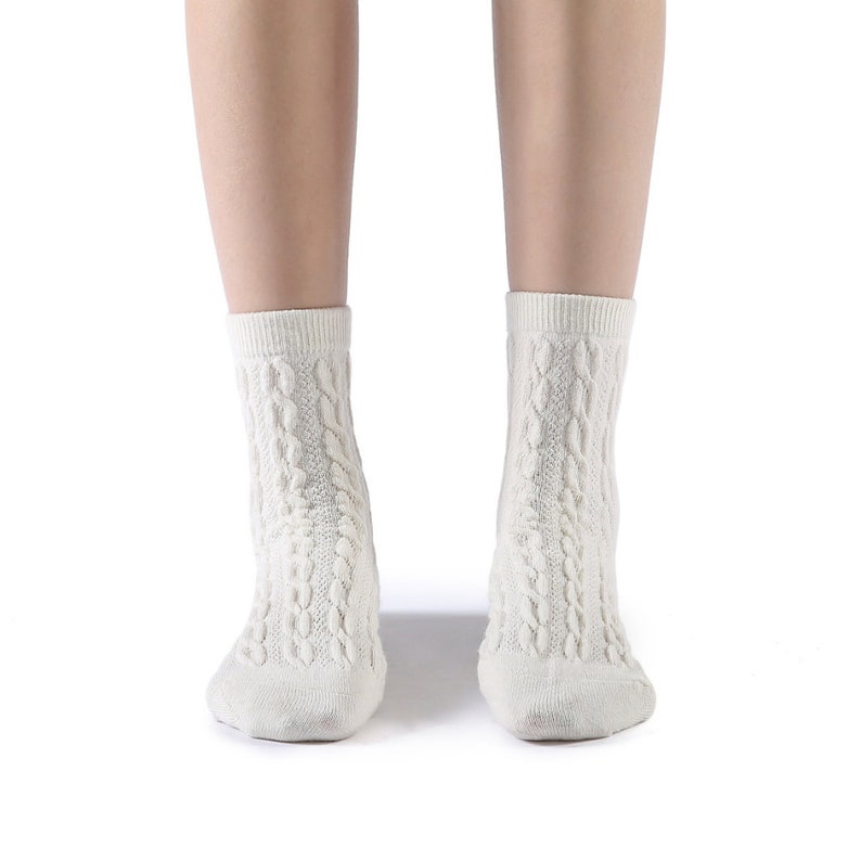 Bella Cable Knit Wool Crew Sock White image 6