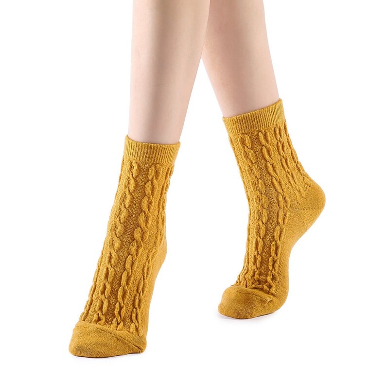 Bella Cable Knit Wool Crew Sock Yellow image 2
