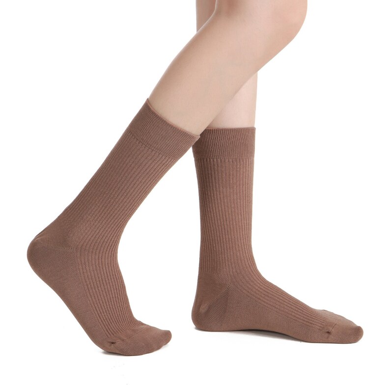 Ash Essential Ribbed Crew Sock 3-Pack Bundle Mocha Light Brown Women Essential Socks Solid Color Socks Australian Cotton Socks image 5