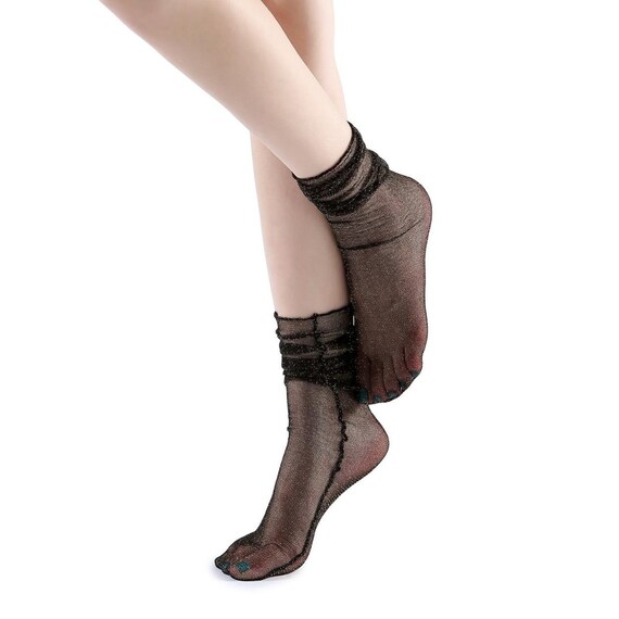 4 Paia Calzini Donna Con Volant - Calzini Alla Caviglia In Pizzo, Cotone, Bianco E Nero, Eleganti E Carini - Foto 8