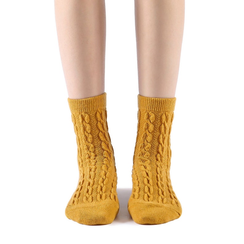 Bella Cable Knit Wool Crew Sock Yellow image 4