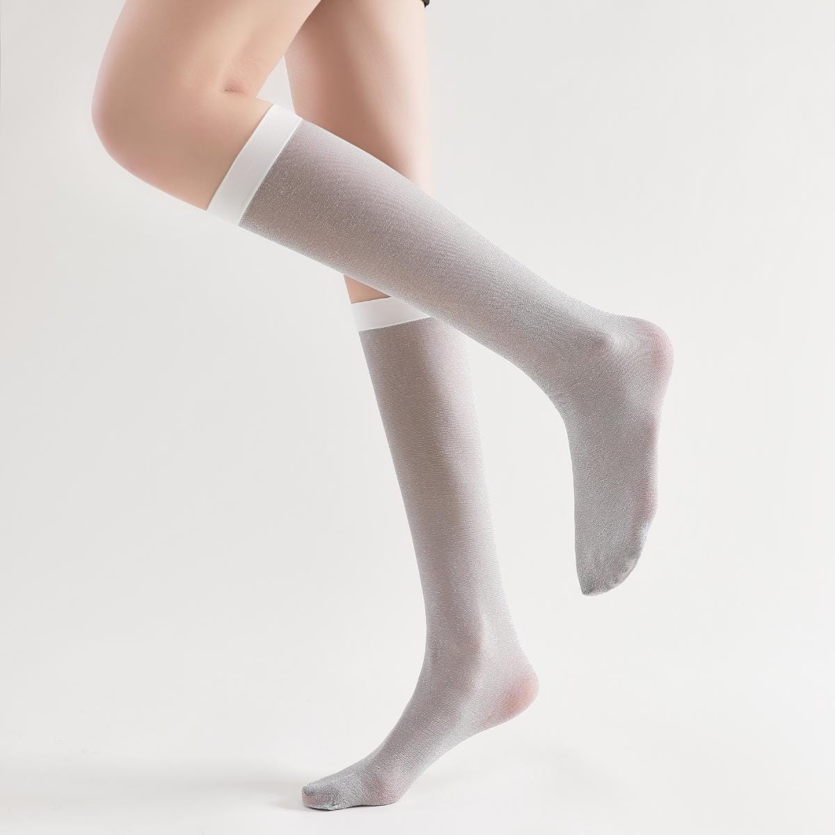 Mia Metallic Shimmer Semi-Sheer Mid-High Sock Silver
