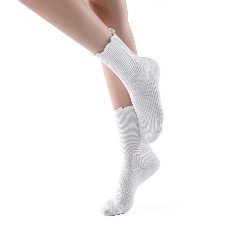 White Ruffle Crew Socks For Women Princess Lulu Design image 4