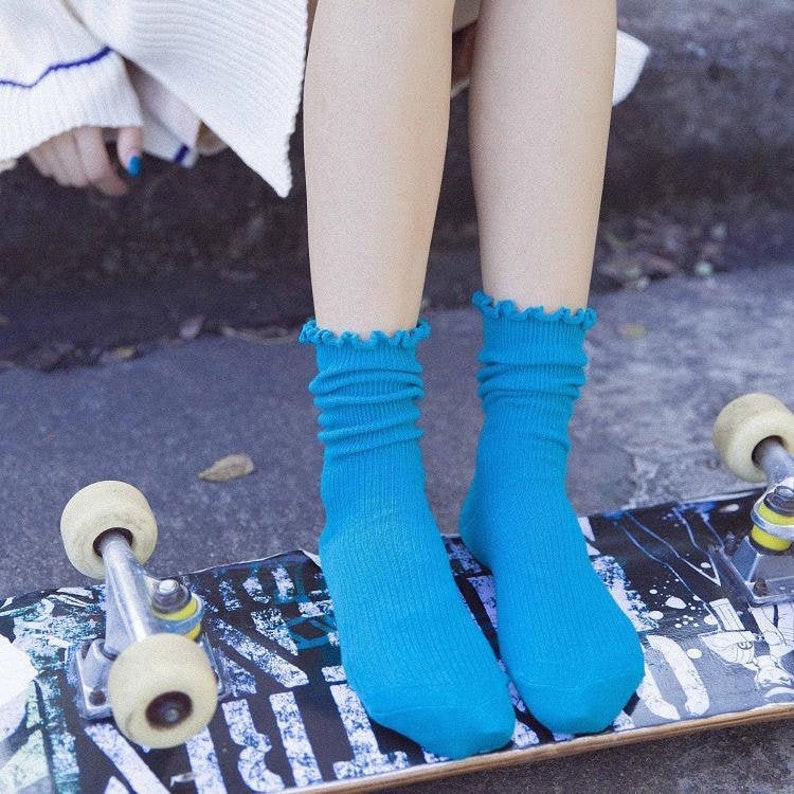 Princess Lulu Ruffle Crew Socks Blue image 1