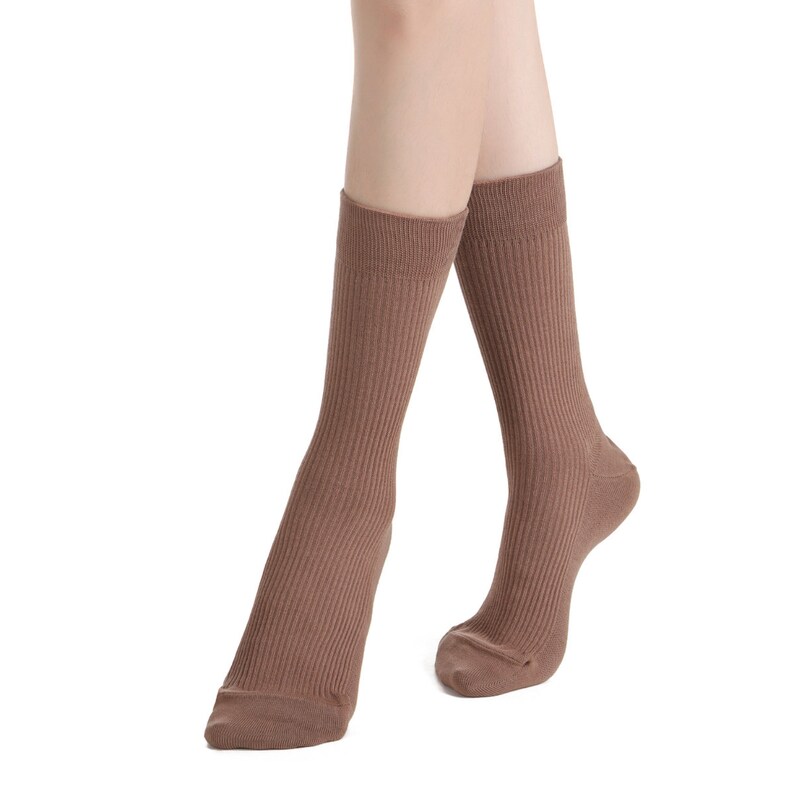 Ash Essential Ribbed Crew Sock 3-Pack Bundle Mocha Light Brown Women Essential Socks Solid Color Socks Australian Cotton Socks image 3