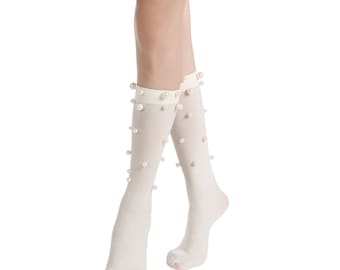 Naomi Pearl Stud Embellished Crew Sock | White