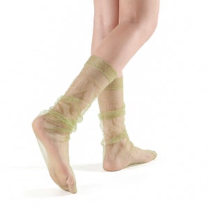 Olivia Slouch Sheer Tulle Crew Sock Green Women's Sock Gift for her image 5