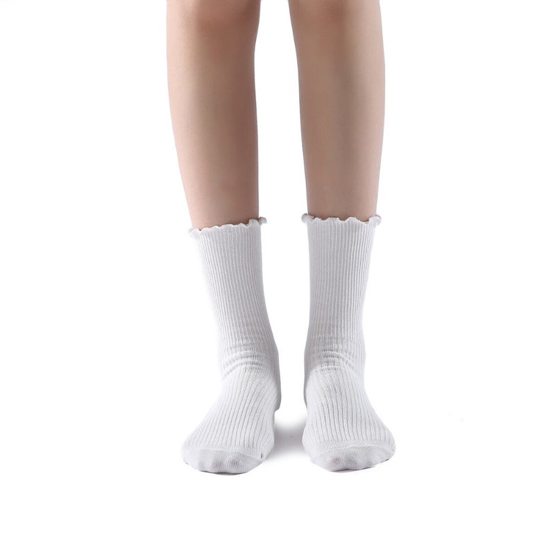 White Ruffle Crew Socks For Women Princess Lulu Design image 5