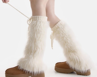 Britney Y2K Faux Fur Leg Warmers | White