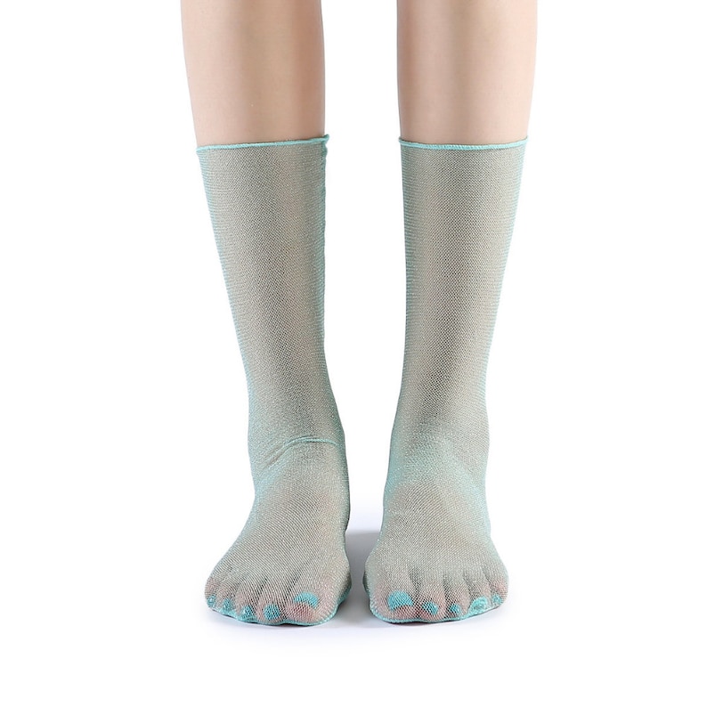 Teal Sheer Diamond Crew Sock image 3