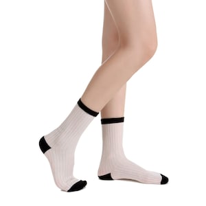 Camellia Striped Ribbed Semi-Sheer Ankle Women Sock White image 5