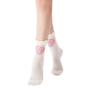 La Fleur Sheer Floral Jacquard Mesh Crew Sock Rose Limited Edition Gift for Her image 6