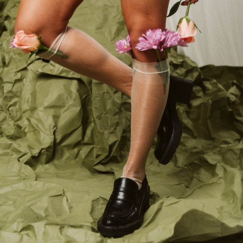 Olivia Slouch Sheer Tulle Crew Sock Ivory Women's Sock Gift for her image 1