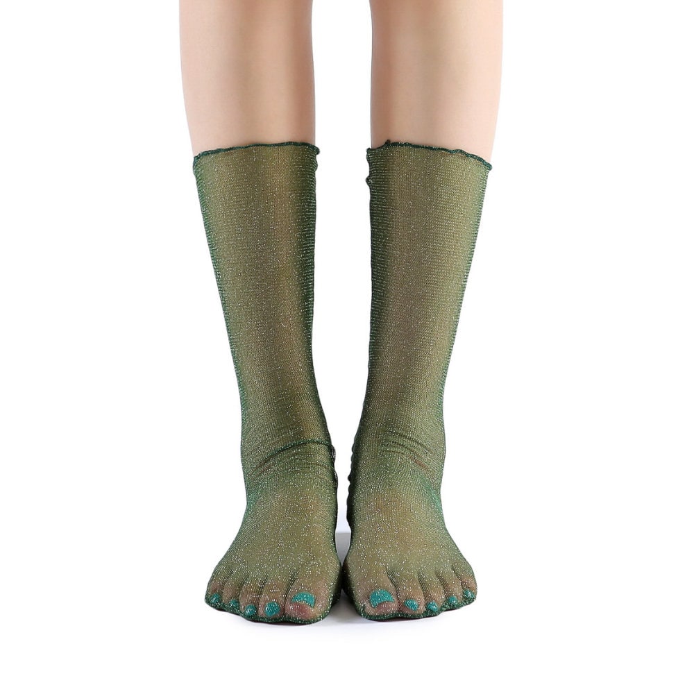 See Through Simple Line Socks Green main image 1