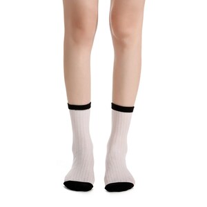 Camellia Striped Ribbed Semi-Sheer Ankle Women Sock White image 3