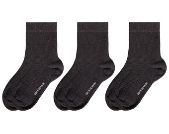 Ash Essential Ribbed Crew Sock 3-Pack Bundle | Grey Women Essential Socks | Solid Color Socks | Australian Cotton Socks