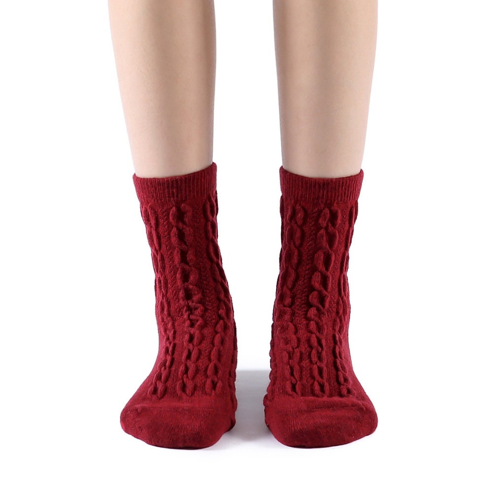 Bella Cable Knit Wool Crew Sock Red Etsy