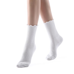 White Ruffle Crew Socks For Women Princess Lulu Design image 6