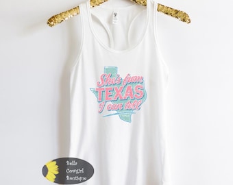 Pink & Turquoise She's From Texas I Can Tell Country Music Concert Women's Tank Top