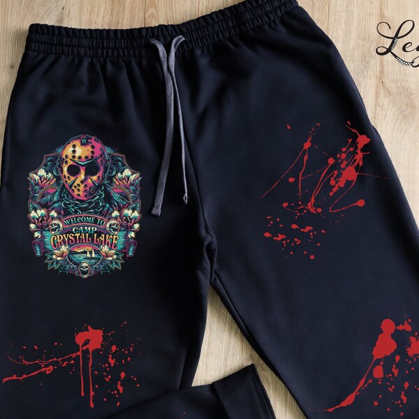 Horror Movie Sweatpants Jason Vorhees Blood Splatter Joggers Halloween Party Outfit Scary Characters Bloody Pants Costume