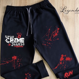 True Crime Sweatpants Crime Show Blood Splatter Joggers Halloween Party Outfit Scary Characters Bloody Pants Costume