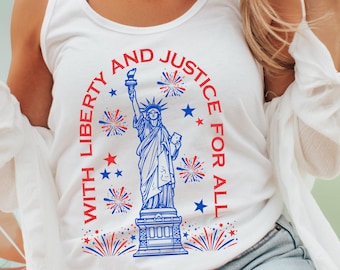Statue of Liberty Tank Top Patriotic Freedom Tank 4th of July Equality Tanks for Women With Liberty and Justice For All Racerback Tank Top