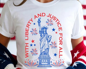 Camiseta de la Estatua de la Libertad con Libertad y Justicia para Todos Camiseta del 4 de Julio Camiseta de la Libertad Camiseta del Día de la Independencia Camiseta Patriótica de Estados Unidos