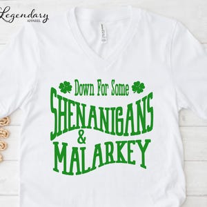 St. Patrick's Day Shirt, Shenanigans and Malarkey Sweatshirt, VNeck, Long Sleeve