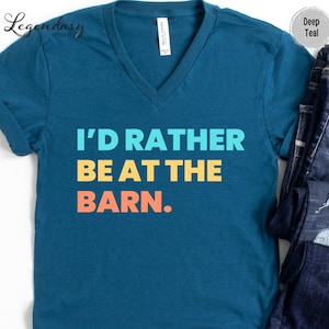 I&#39;d Rather Be At The Barn Retro Cowgirl T Shirt Gift for Horse Lover Country Girl Shirt Farmer Shirt Horse Tamer Animal Lover V Neck Shirt