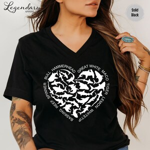 Shark Heart VNeck Shirt Ocean Lover Shirt Nature Documentary Gift For Shark Lover Hammerhead Maco TShirt Great White Shark Vneck TShirt