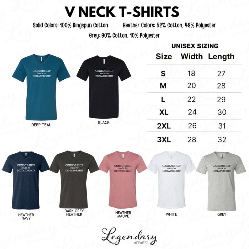 a collection of V neck t-shirts in various solid colors, including black, grey, and teal, as well as three different styles of t-shirts in different colors and styles.