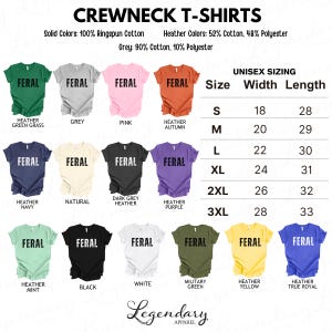 a collection of crew neck t-shirts in various solid colors, including green, grey, pink, orange, and purple, as well as different sizes and styles.
