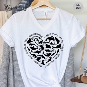 Shark Heart VNeck Shirt Ocean Lover Shirt Nature Documentary Gift For Shark Lover Hammerhead Maco TShirt Great White Shark Vneck TShirt