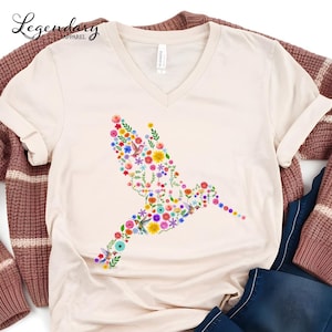 Subtle Anti Trump V-Neck Tee Shirt Floral Hummingbird FDT Tee Shirt Feminist Shirt Political Protest Resist Hidden Message Subtle FDT VNeck