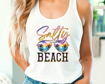 Salty Beach Racerback Tank, Summer Shirt, Beach Party T-Shirt, Summer Vibes Shirt For Women, Palm Tree Tank, Beach T Shirt, Beach Party