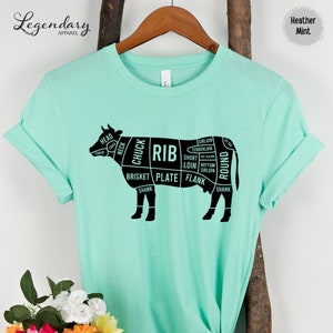 Butcher Shirt Beef Cuts of Meat T Shirt Beef Industry Support Cattle Farmers Tee Shirts Eat Beef Agriculture Shirt Cuts of Meat Diagram Tee