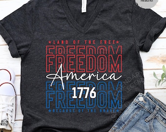 America Freedom 1776 Shirt, Patriotic VNeck, Tank Top