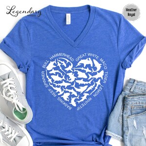 Shark Heart VNeck Shirt Ocean Lover Shirt Nature Documentary Gift For Shark Lover Hammerhead Maco TShirt Great White Shark Vneck TShirt