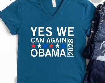 Obama 2028 V-Neck T-Shirt Presidential Race Third Term Democracy Wins Tee 2028 Election Candidate Political Gift Vote Shirt Democrat Gift