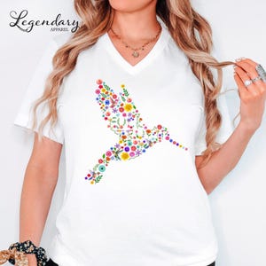 Subtle Anti Trump V-Neck Tee Shirt Floral Hummingbird FDT Tee Shirt Feminist Shirt Political Protest Resist Hidden Message Subtle FDT VNeck White