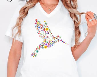 Subtle Anti Trump V-Neck Tee Shirt Floral Hummingbird FDT Tee Shirt Feminist Shirt Political Protest Resist Hidden Message Subtle FDT VNeck