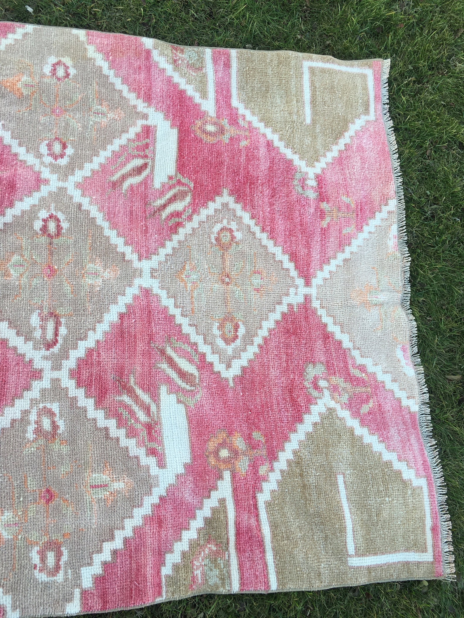 Oushak Rugpink Blue Rugvintage Rugturkish Ruglow Pile Etsy