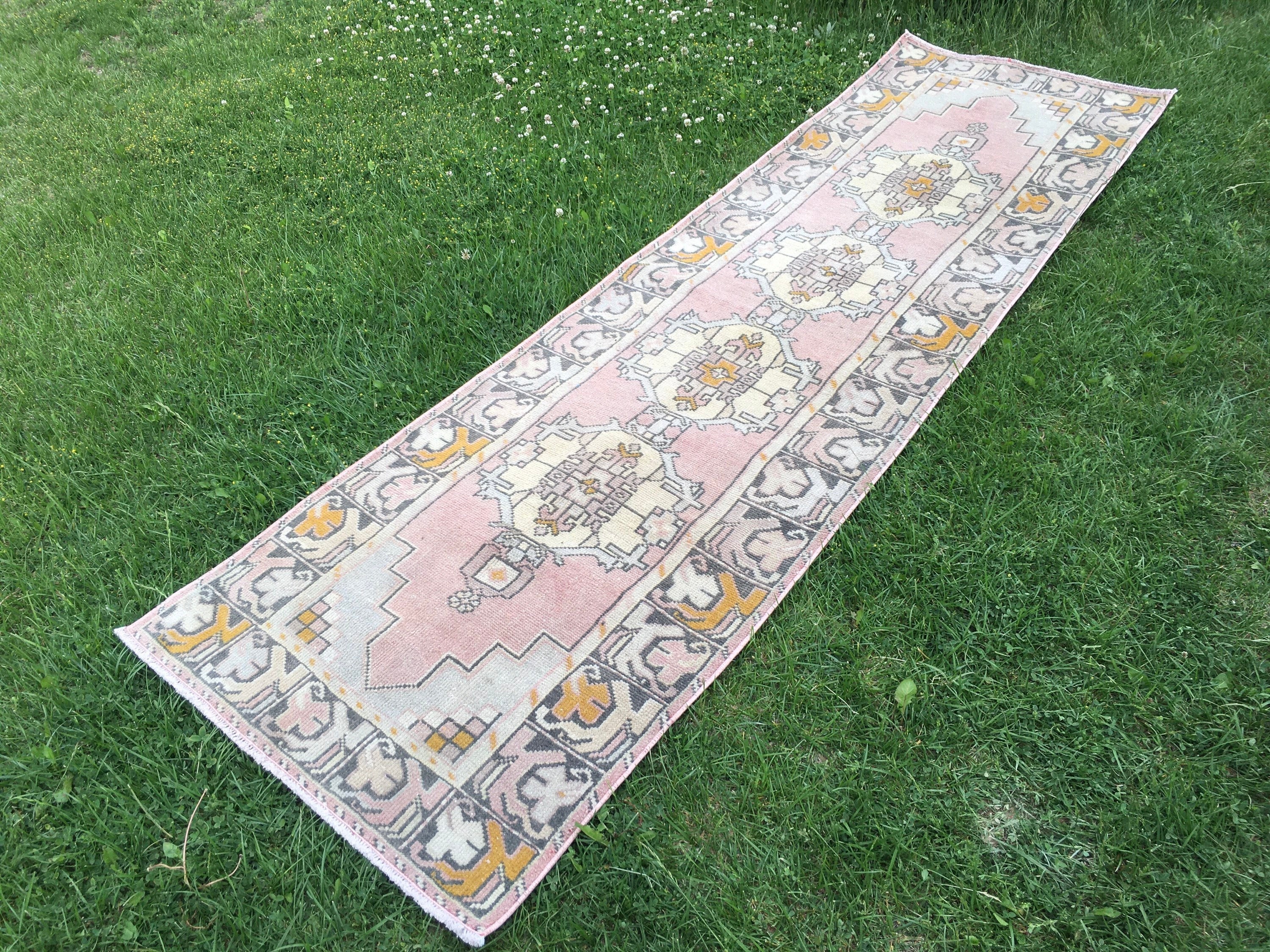 Oushak Runner Pink Grey Runner Rug Vintage Runner Rug3x10 Etsy UK