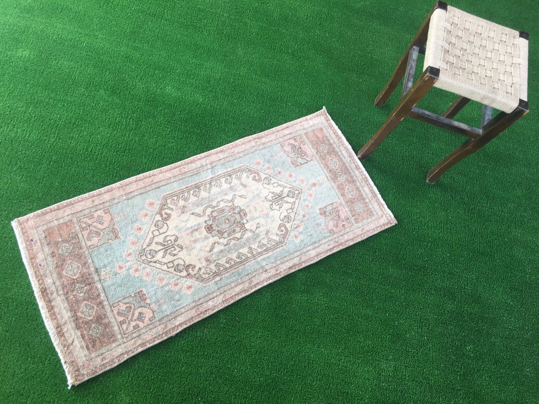 Vintage Door Mat Rug, Small Area Rug, Small Oushak Rug, Small Runner