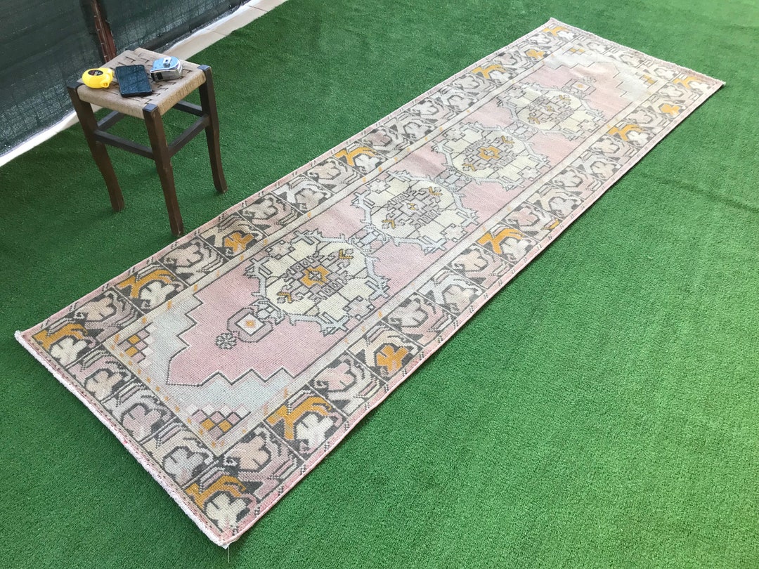 Oushak Runner Pink Grey Runner Rug Vintage Runner Rug3x10 Etsy UK