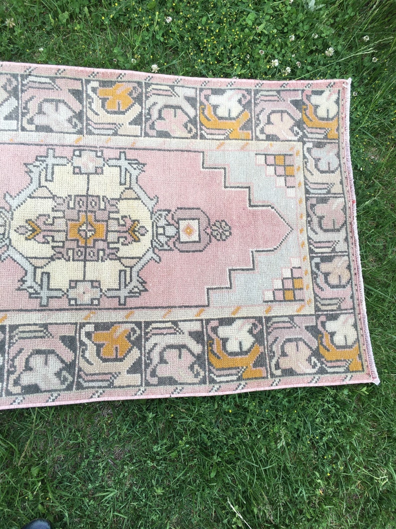 Oushak Runner Pink Grey Runner Rug Vintage Runner Rug3x10 Etsy UK